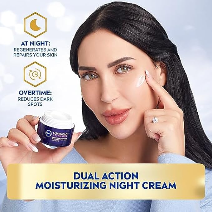 Nivea LUMINOUS 630 EVEN GLOW ANTI DARK SPOT FACE NIGHT CREAM, REVITALIZING SKIN COMPLEXION REPAIR, SPOTLESS EVEN SKIN, HYDRATING HYALURONIC ACID, 2X50ML - Image 4